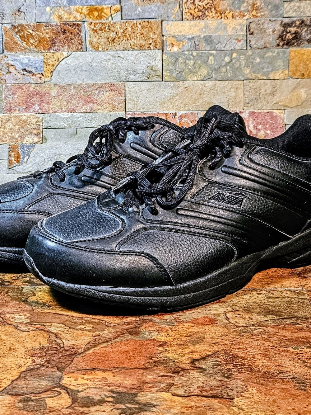 Avia Black Casual / Work Shoe  • Slip Resistant • Man Made Upper • Lace Up